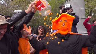 Hundreds Flock to Watch Cheese Ball Man Eat Tub of Cheese Balls at Union Square - NYC