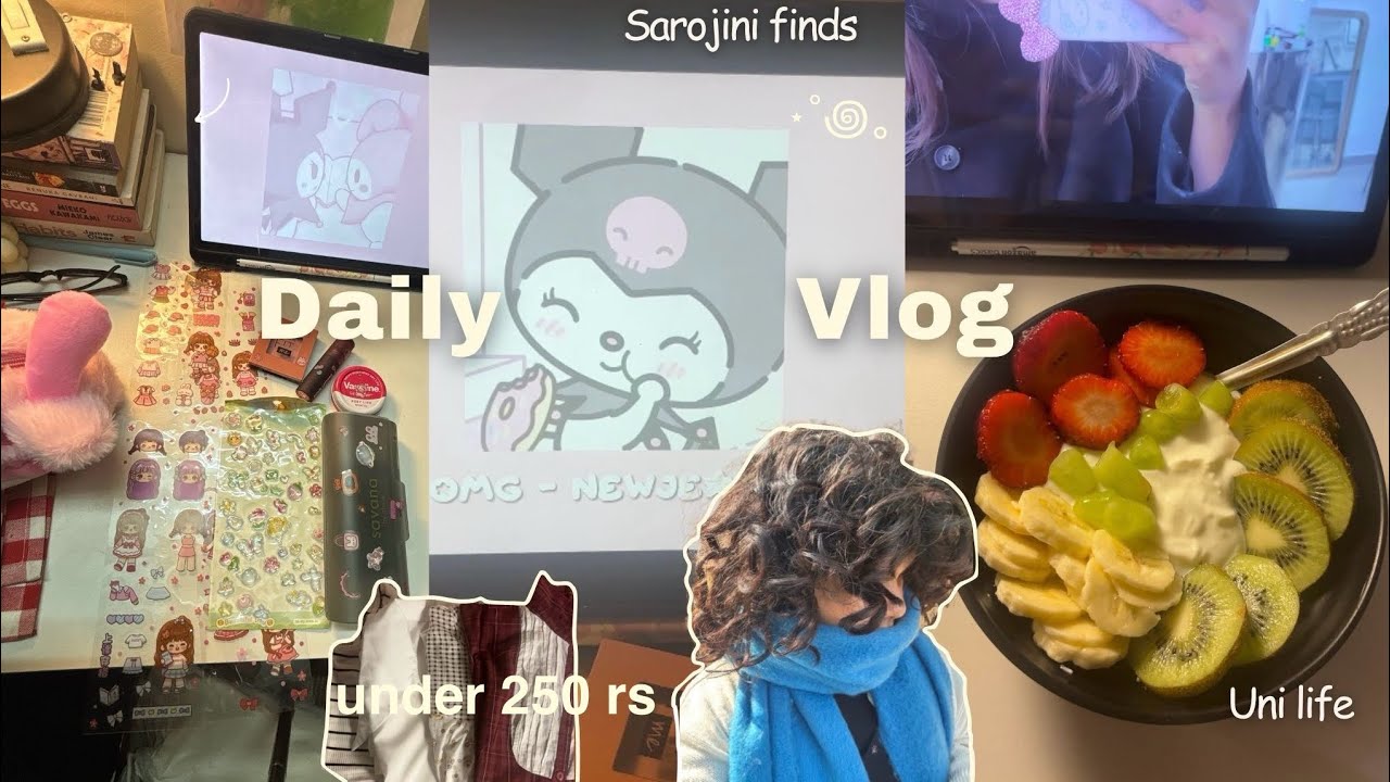 sarojini market haul under ₹250☁️🧸| cute tops, kawaii finds,uni life,skincare & cozy daily vlog🍮 