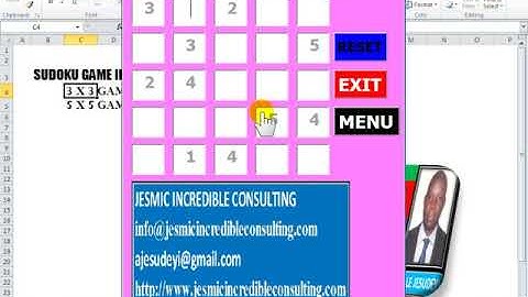 SUDOKU GAME VIA EXCEL By Jesmic Incredible Consulting