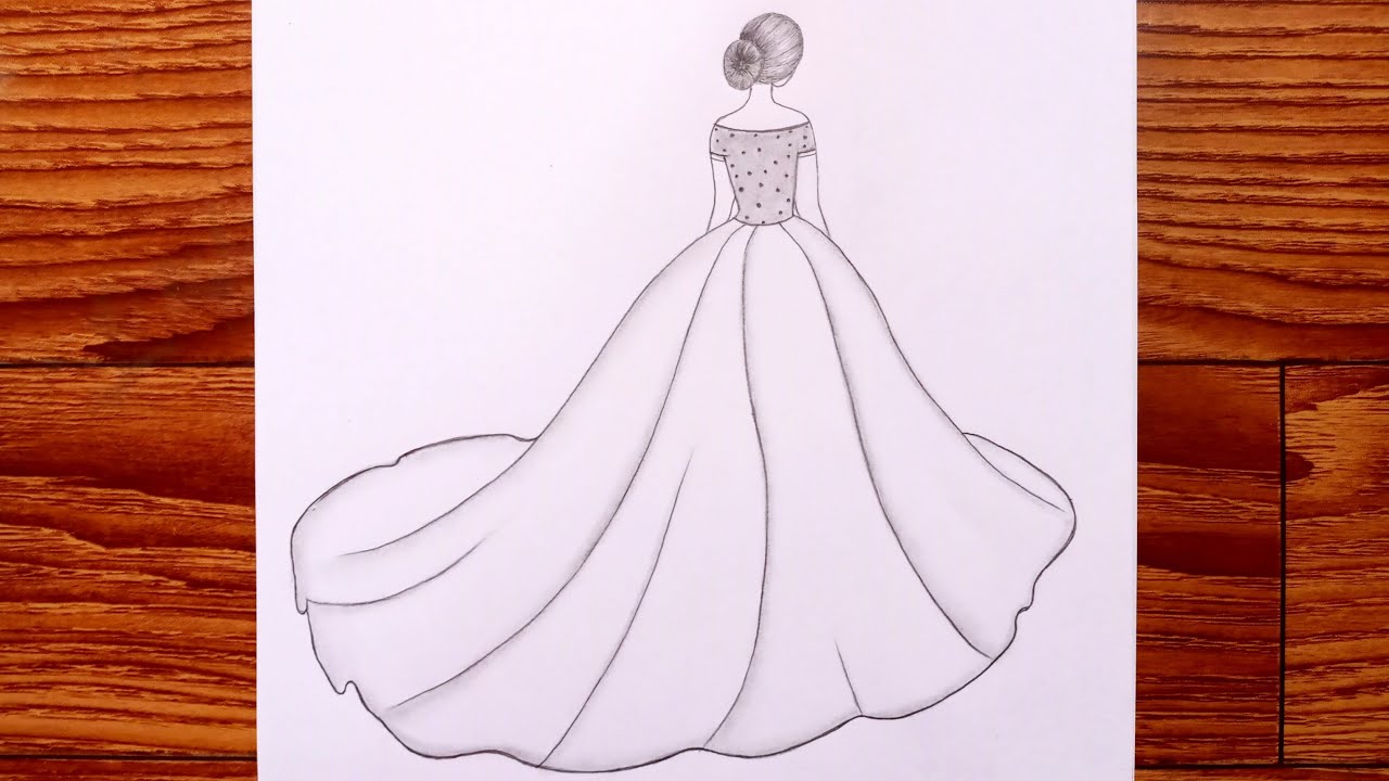 A Girl with beautiful gown || Draw a girl with Beautiful dress ...