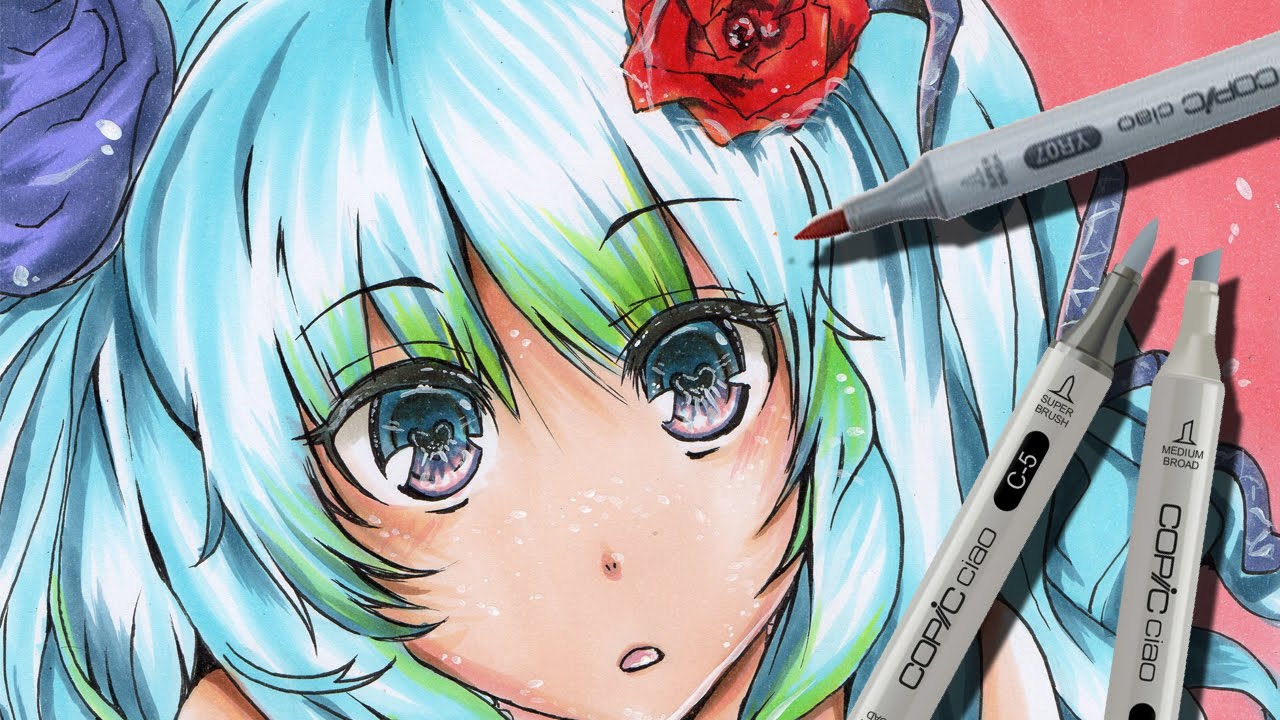 Copic Marker Illustration  VAMPIRE GIRL Anime Drawing  YouTube