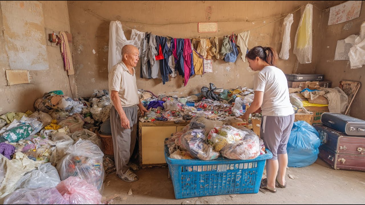 A woman cleans and renovates her parents' dirty house