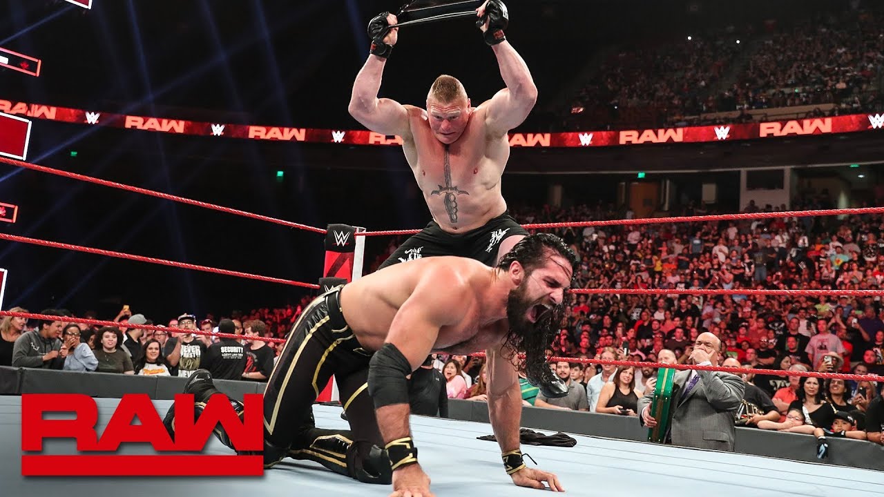 Brock Lesnar Viciously Mauls Seth Rollins Raw June 3 2019 Youtube