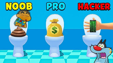 Noob vs Pro vs Hacker - Toilet Games 3D ft. Oggy Jack Shinchan