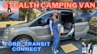 She Builds an Stunning Camper Van Stealth Camping   Ford Transit Connect
