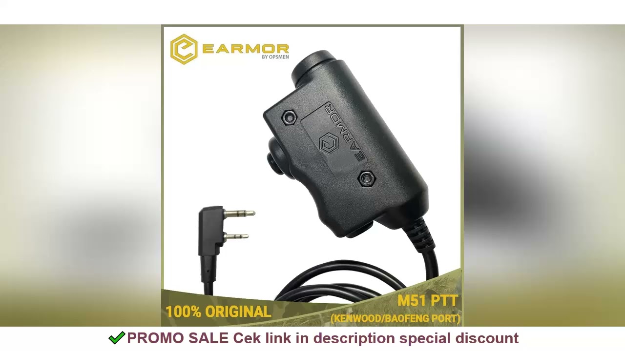 Original EARMOR M51 PTT Adapter Airsoft Tactical Headset Kenwood(for baofeng) Phone Plug 3.5MM AUX T