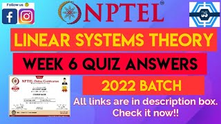 Linear Systems Theory Week 6 Quiz Assignment Solution | NPTEL 2022 | SWAYAM 2022