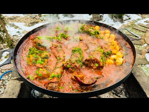 Cooking Turkey Necks in Tomato Juice on Saj | Recipe for a Very Delicious Village Dish