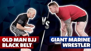 Old Man BJJ Black Belt vs Giant Marine Wrestler in Jiu Jitsu Match