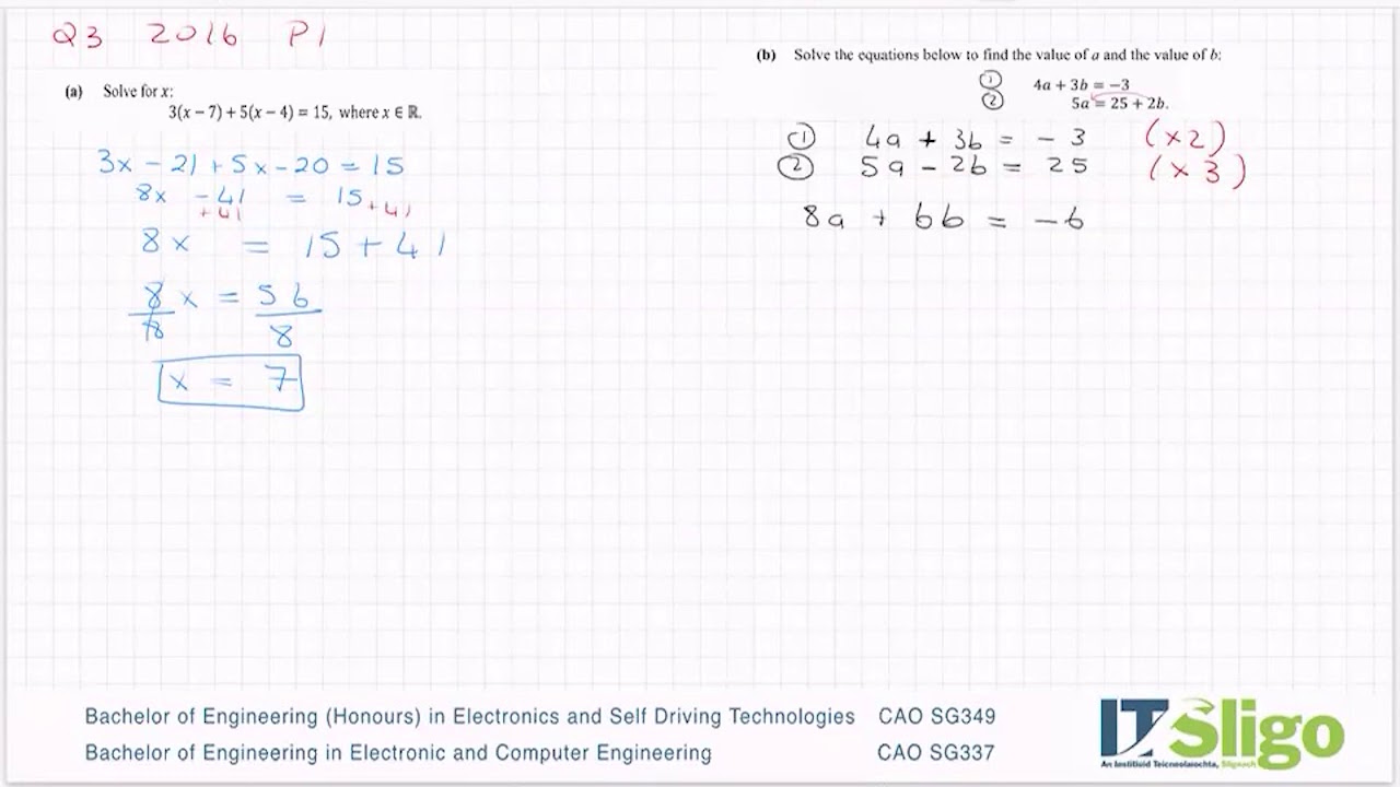 Algebra Simultaneous Equations 2016 Q3 Paper 1 Leaving Cert Ordinary ...