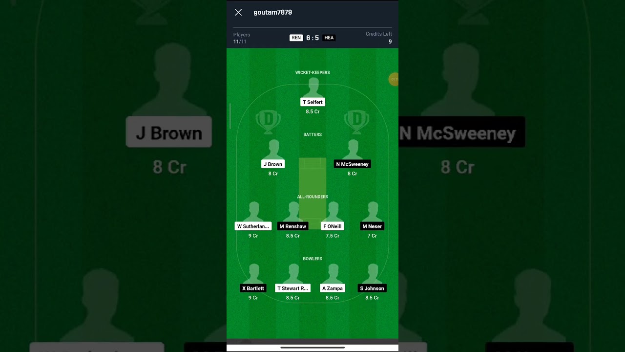 REN vs HEA Dream11, REN vs HEA Dream11 Prediction, Renegades vs Heats BIG BASH T20 38th Match Team