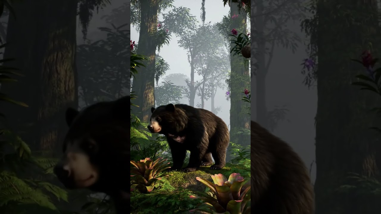 Misty Amazon Cloud Forest | Spectacled Bear in Nature Scene 