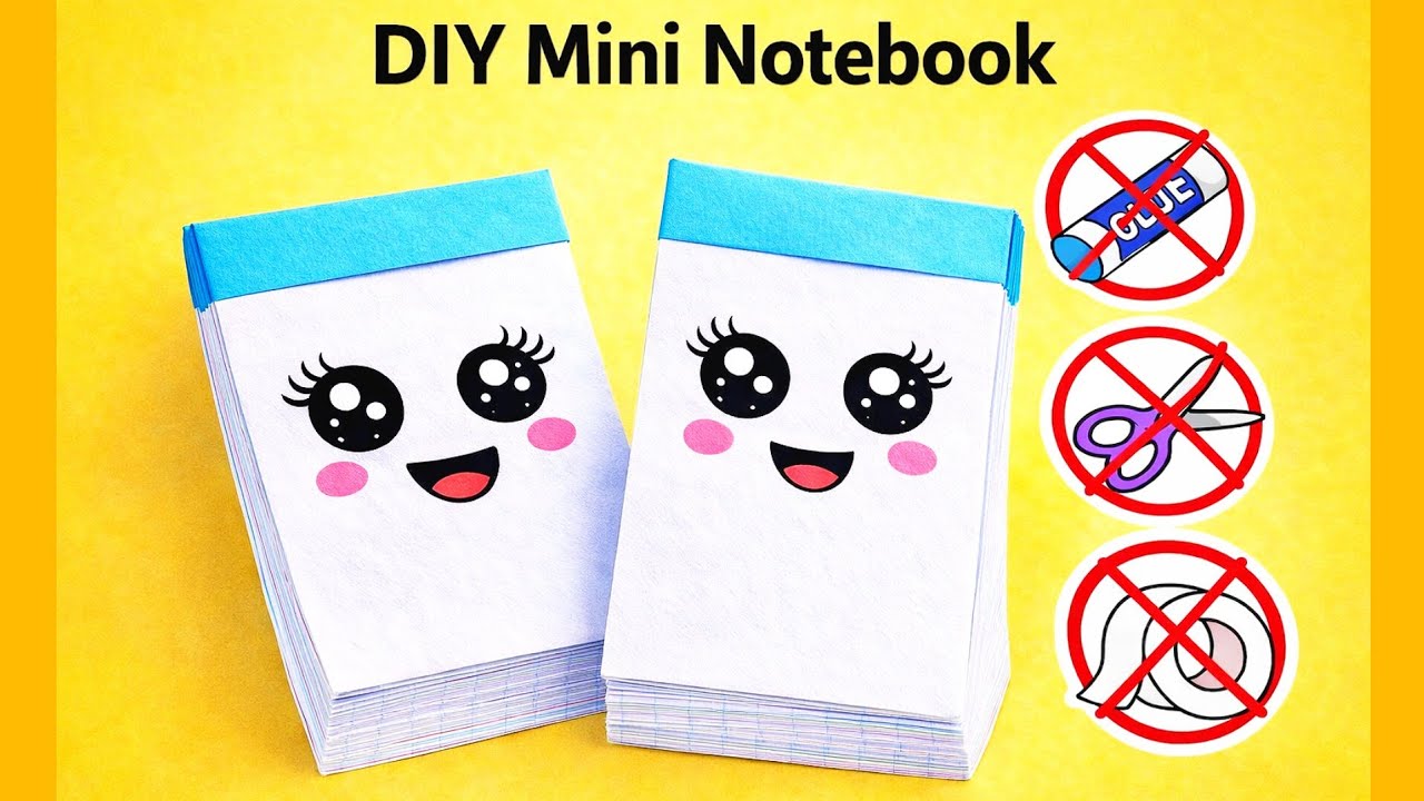 Как сделать мини-блокнот своими руками 📒 | ❌Без клея❌ Без ножниц | Милая школьная поделка | Милая...