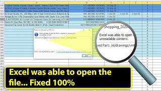 Excel was able to open the file by repairing or removing the unreadable content image comment Fixed