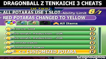 Tenkaichi 3 Cheats: All potaras use 1 slot & Red potaras changed to Yellow