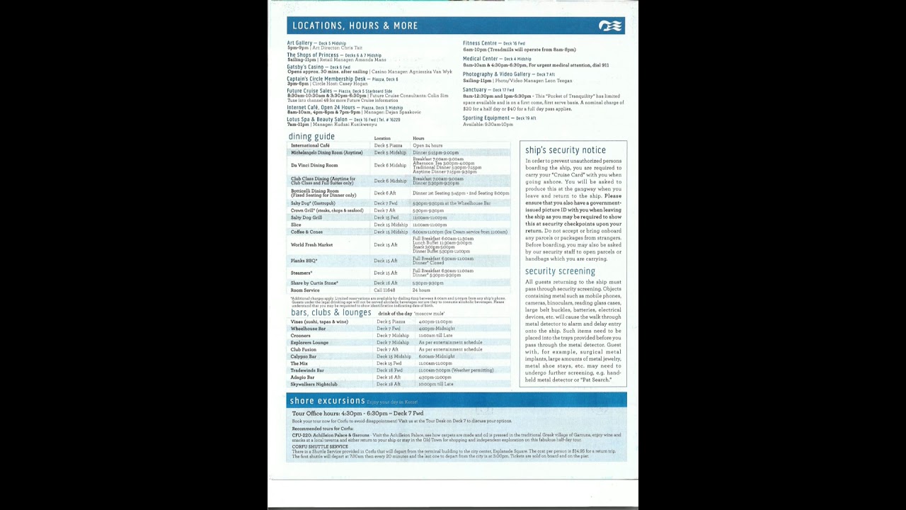 Emerald Princess Daily Scheduele - 2019 