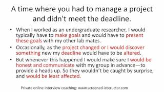 Interview Sample Answer: Manage project didn’t meet deadline