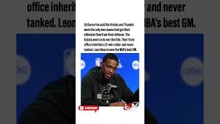 Fox Praises Knicks' Defense-First Offense, Leon Rose Named Best GM. #shorts #viral #foryou #news