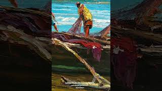 Kali ini melukis aktivitas para nelayan tengah menarik jaring bersiap Menerjang Ombak #art #painting