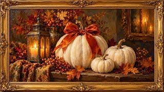 White Pumpkin Vintage Fall Oil Painting 🤍🍂 Elegant Autumn Frame TV Art Screensaver