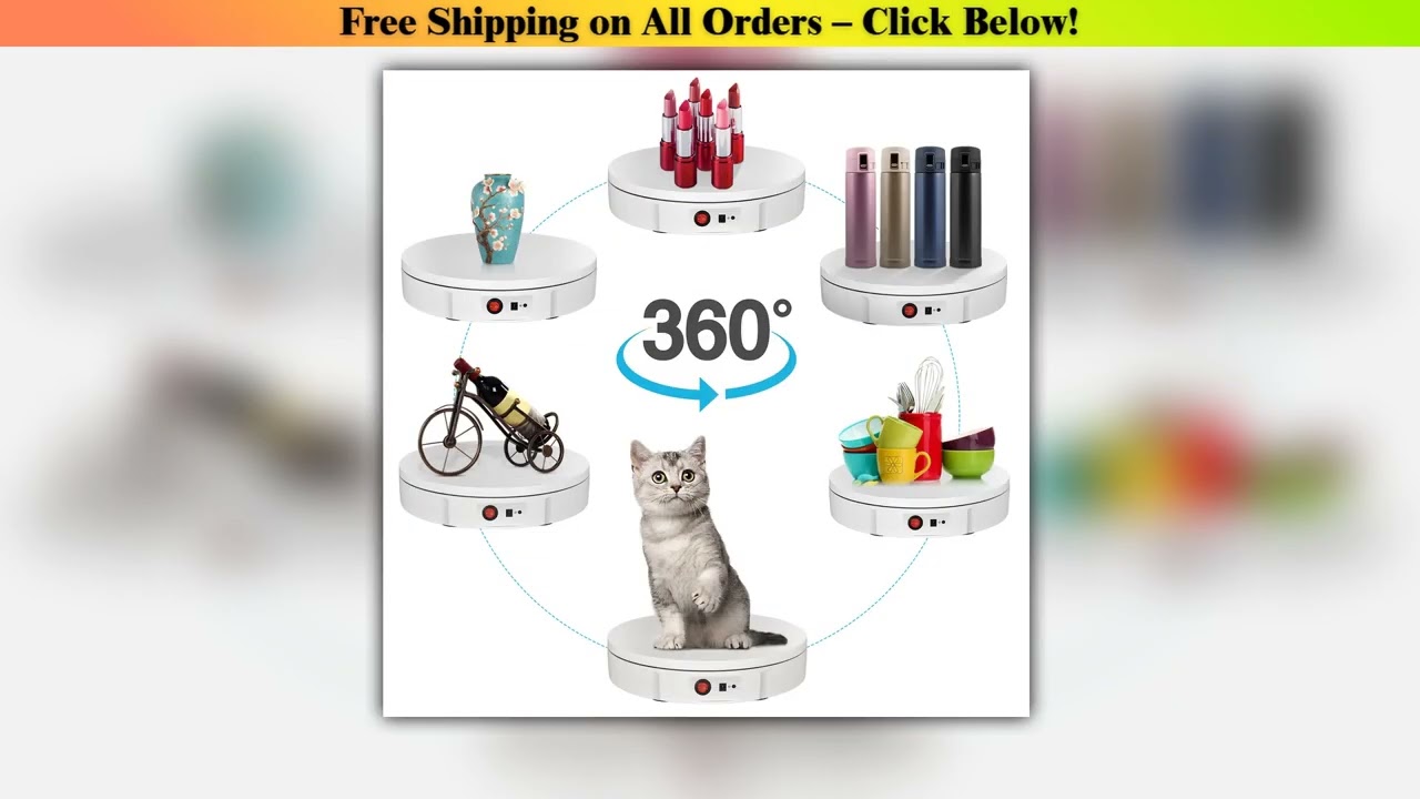 CNCBSR 30cm Electric Rotating Display Stand Mirror 360 Turntable Jewelry Holder For Photography