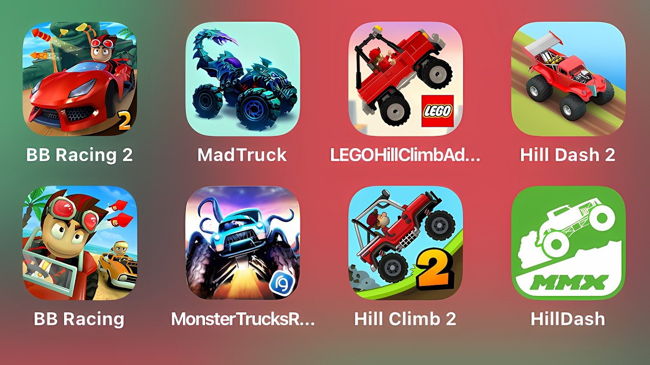 BB Racing 2, Mad Truck, LEGO Hill Climb, Hill Dash 2, BB Racing, Monster Trucks, Hill Climb 2, Hill