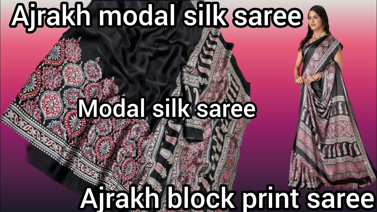 Modal silk saree | Ajrakh modal silk saree | Black modal silk saree | Ajrakh print Saree