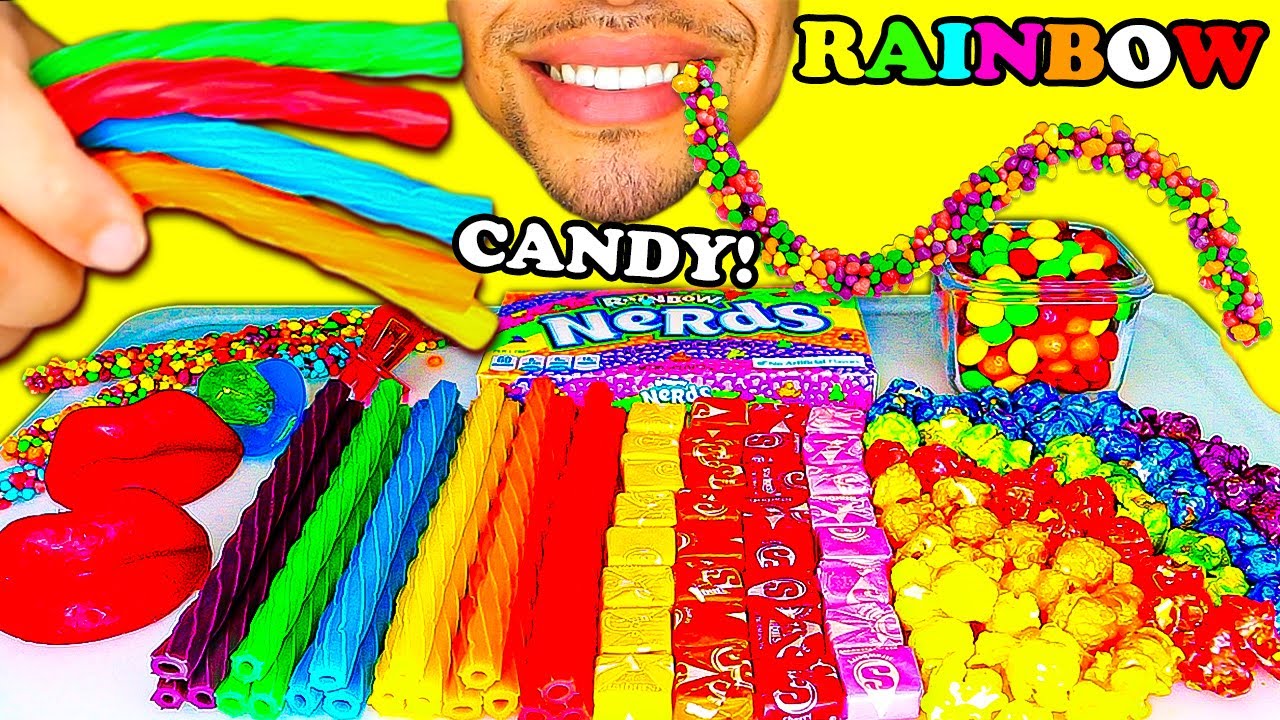 ASMR RAINBOW CANDY MUKBANG EATING CHALLENGE BEST CRUNCHY CHEWY SOUR