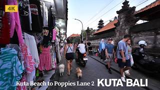 4K Kuta Bali After Sunset (6 PM) | Kuta Beach to Poppies Lane 2 Virtual Night Walking Tour