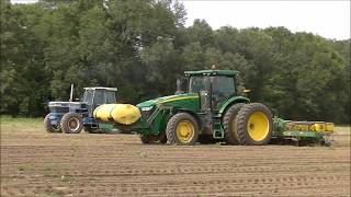 FORD 8830 WORKING BEDS AND JOHN DEERE 8235R PLANTING COTTON. DAVIS FARMS COTTON PLANTING 2