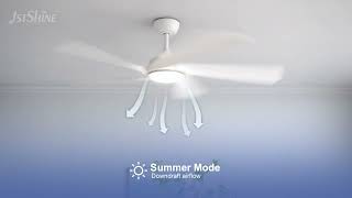 Quiet White Ceiling Fan LED Light 52 Inch Modern