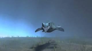 白亜紀の海、モササウルスの遊泳シーン