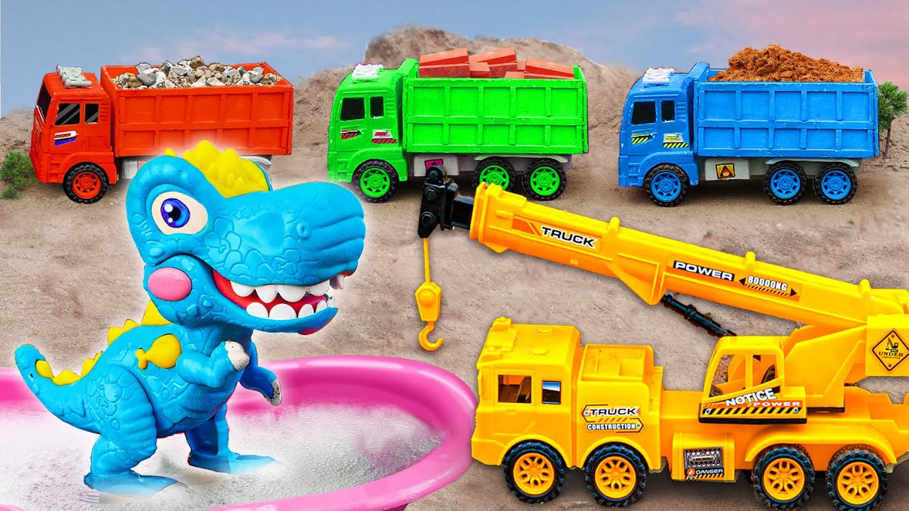 JCB car toy Crane Dump truck rescue Dinosaurs   Valuable for teamwork problem solving   for kids