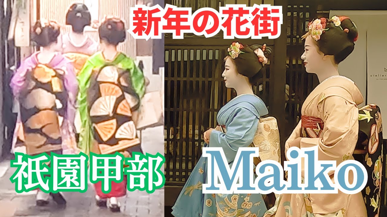 京都舞妓さん 綺麗な舞妓/芸妓さん 祇園甲部 新年の花街 初寄り  【4K】
