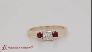 3 Stone Princess Cut Engagement Ring With Ruby In Yellow Gold-FDENS3107R