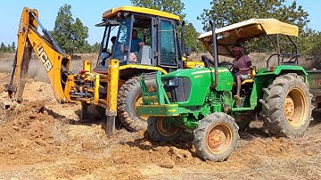 JCB 3dx Working With Many Tractors John Deere Swaraj 735 FE | Jcb Ki Khudai | Jcb Tractor Cartoon