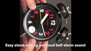 JCC 4&quot; Black Twin Bell Quartz Analog Silent Alarm Clock Unboxing and Review - K6421