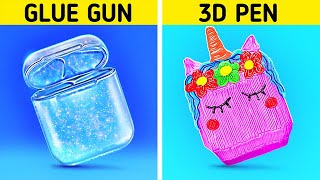 3D PEN VS HOT GLUE || Amazing 3D Pen and Hot Glue Crafts And DIY Hacks By 123 GO! Like screenshot 3