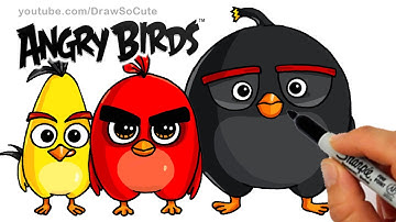 How to Draw ANGRY BIRDS Movie - Red, Chuck and Bomb Bird step by step Cute and Easy