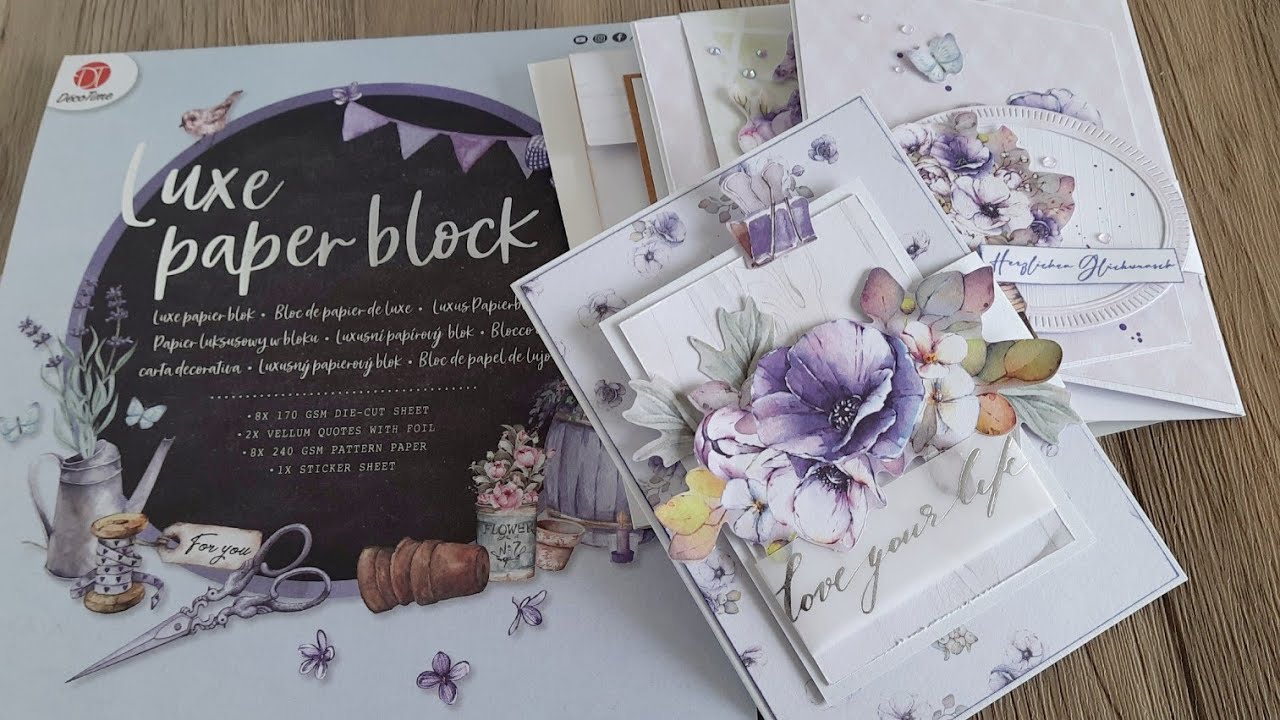 5 Karten mit einem Luxe Paper Block, von #actiondeutschland  #decotimecrafts Fun Fold Karte basteln