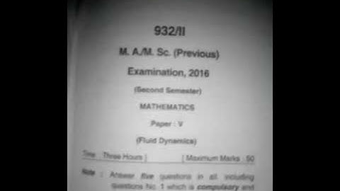 Questions paper of FLUID DYNAMICS 2ND SEMESTER 2016 MSC MATHEMATICS  GORAKHPUR UNIVERSITY 7007860070