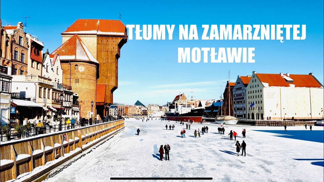 Zamarznięta Motława w Gdańsku!🇵🇱❄️Spacerowicze i Łyżwiarze w akcji. Walking Tour |4K| Frozen River