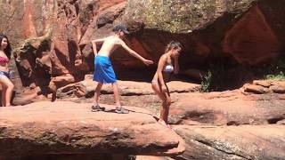 Scared Girl gets pushed off cliff