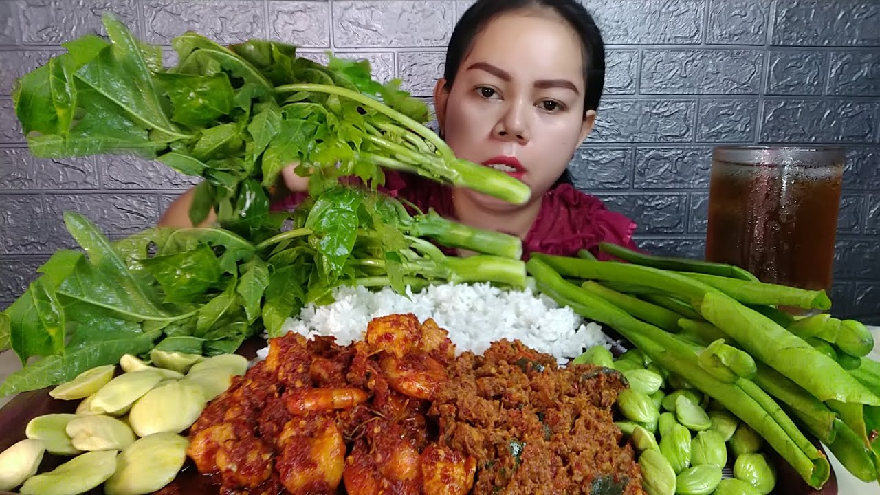 Ngelalap Batang Pepaya,Udang Balado, Jengkol Muda,Petai kupas, Mukbang