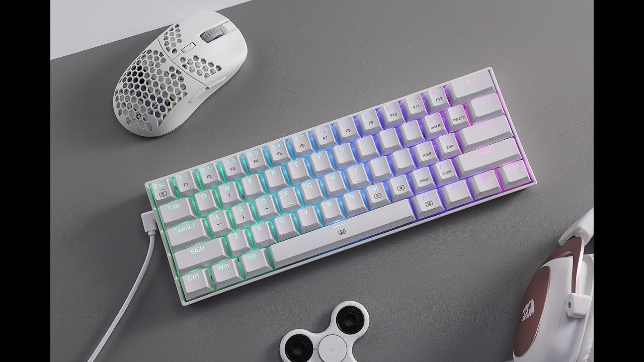 Redragon K630 Dragonborn 60% Wired RGB Gaming Keyboard, 61 Keys Compact  Mechanical Keyboard with Tactile Brown Switch, Pro Driver Support, White