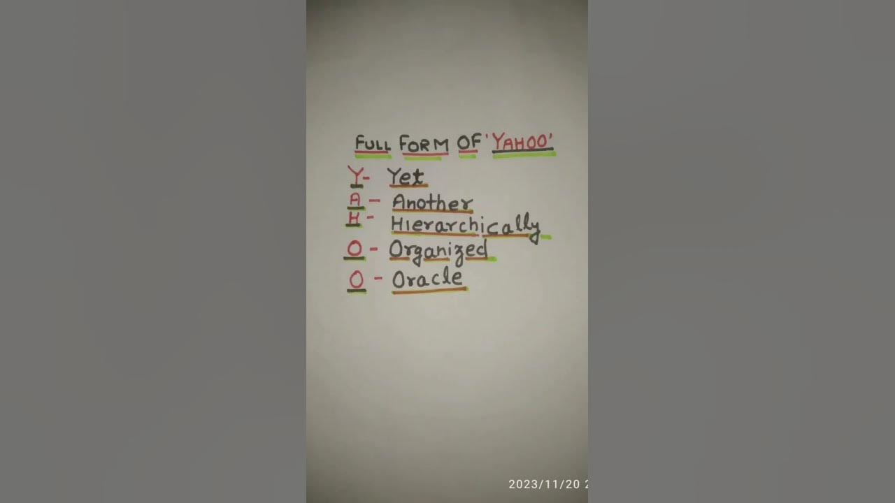 Full form of yahoo short video youtube