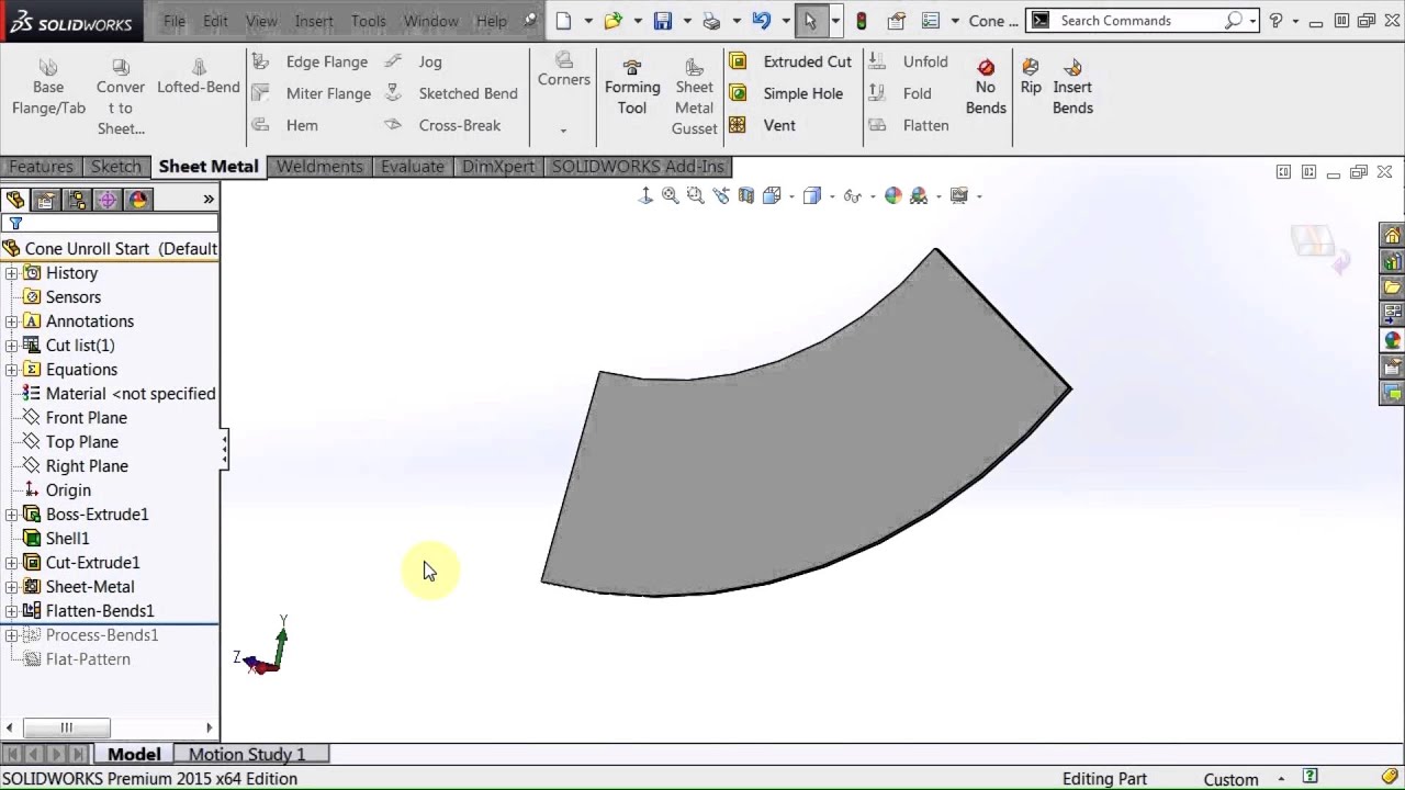 SOLIDWORKS Sheet Metal Cone Pattern Cut YouTube