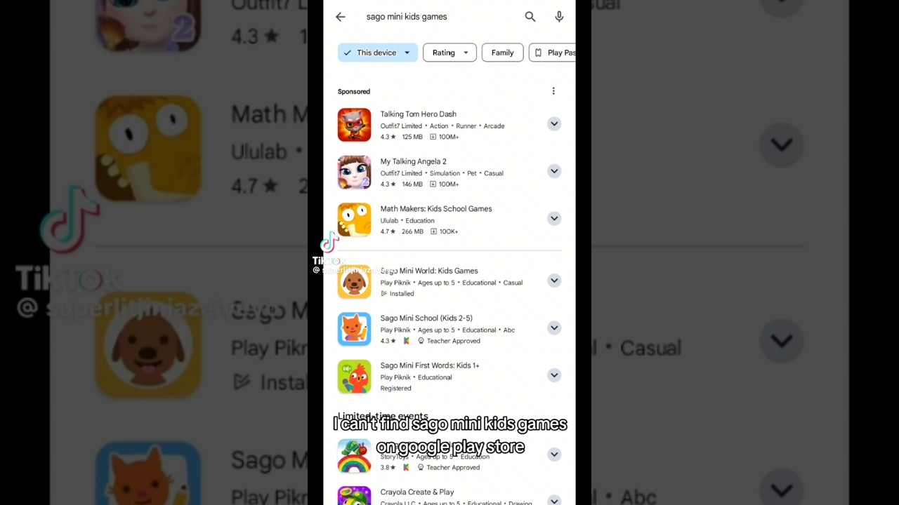 I can find sago mini kids games on google play store