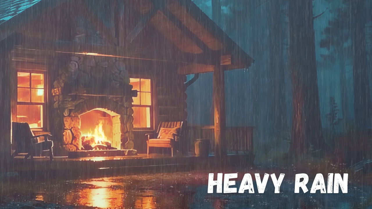 Cozy Cabin in the Rain | Warm Fireplace & Heavy Rain Sleep Ambience ...