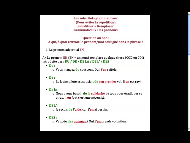 substituts grammaticaux 01 les pronoms EN et | :فرنسية 06